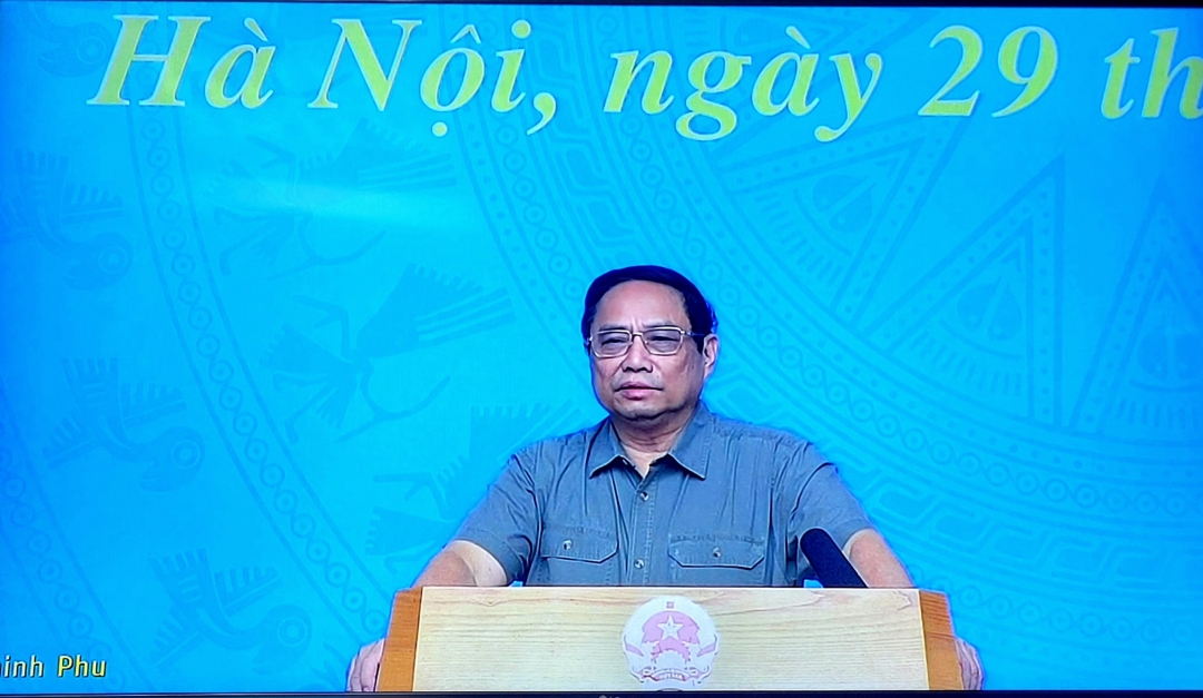 Thủ tướng Chính phủ, Trưởng Ban Chỉ đạo Quốc gia phòng chống dịch COVID-19 Phạm Minh Chính phát biểu tại Hội nghị.