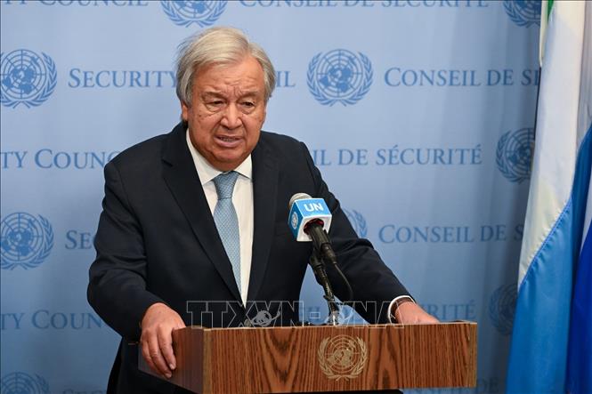 Tổng Thư ký LHQ Antonio Guterres phát biểu trong cuộc họp báo ở New York, Mỹ ngày 16/8/2024. Ảnh tư liệu: THX/TTXVN