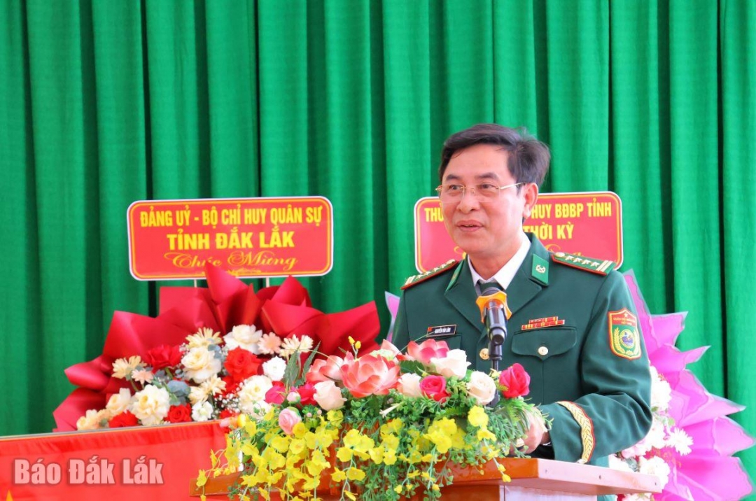 Đại tá Nguyễn Văn Lĩnh, Phó Chỉ huy trưởng Bộ Chỉ huy Quân sự tỉnh, Chỉ huy trưởng Ban Chỉ huy BĐBP tỉnh phát biểu tại lễ kỷ niệm.