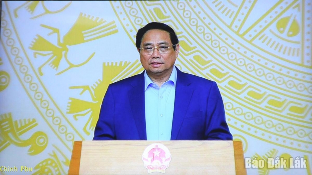 Thủ tướng Chính phủ Phạm Minh Chính phát biểu tại hội nghị. Ảnh chụp màn hình. 