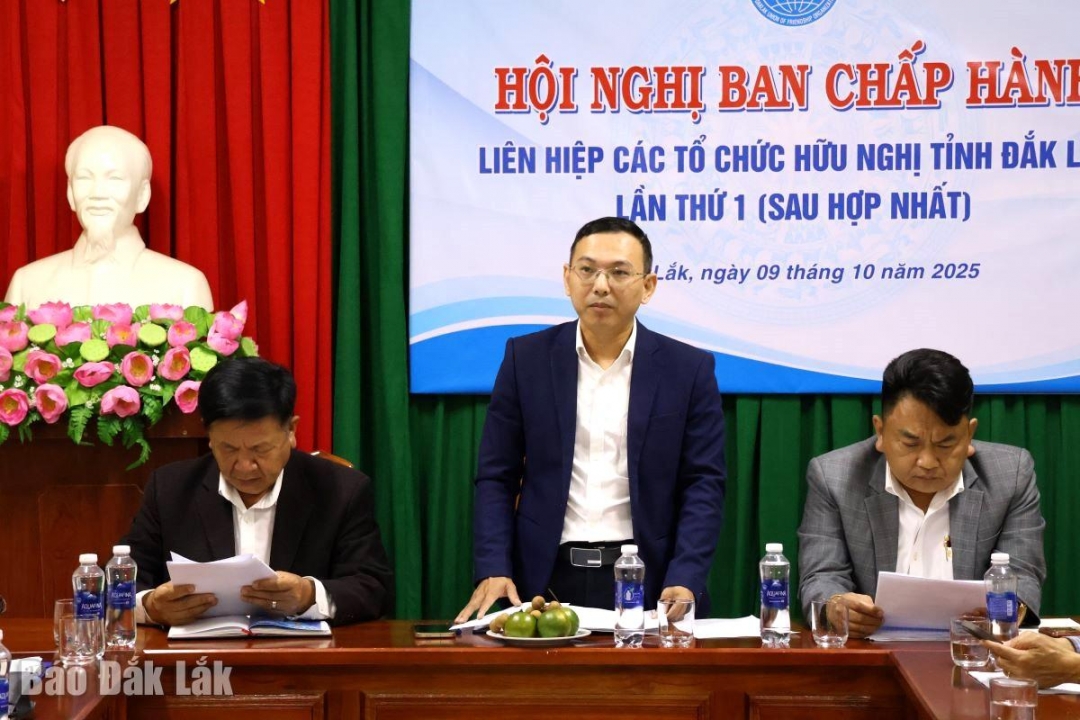 Ông Phan Đắc Hoan, Phó Chủ tịch phụ trách Liên hiệp các tổ chức hữu nghị phát biểu tại hội nghị.