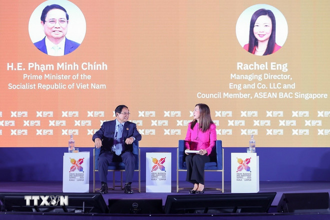 Thủ tướng Phạm Minh Chính tham dự Phiên Đối thoại Cấp cao tại Hội nghị Thượng đỉnh Kinh doanh và Đầu tư ASEAN (ABIS). Ảnh: TTXVN