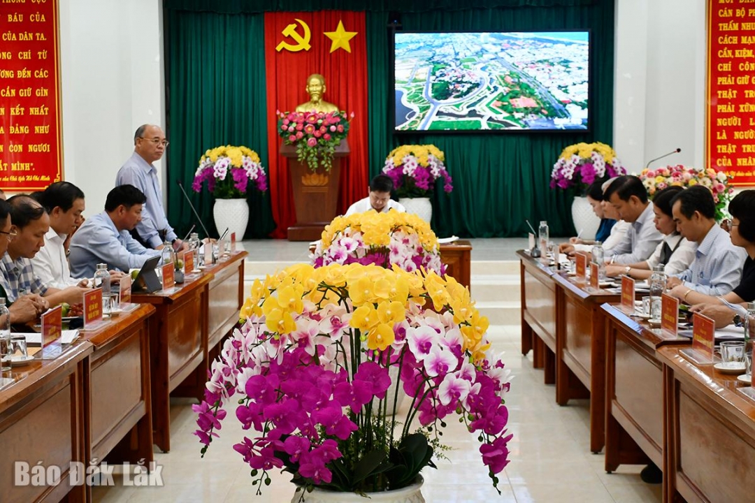 Tỉnh ủy viên, Phó Chủ tịch UBND tỉnh Trương Công Thái phát biểu ý kiến tại buổi làm việc.