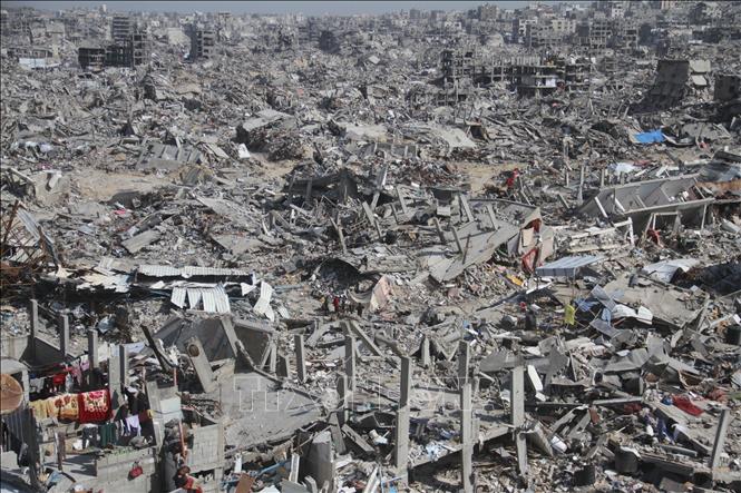 Cảnh đổ nát do chiến sự tại Dải Gaza. Ảnh: THX/TTXVN