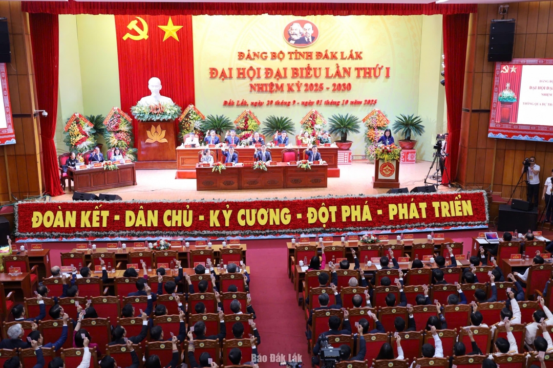 Các đại biểu biểu quyết thông qua Nghị quyết Đại hội.
