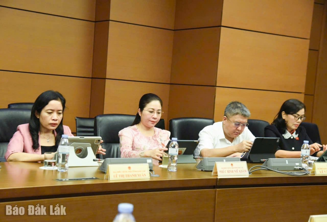 Các đại biểu Đoàn ĐBQH tỉnh Đắk Lắk tham dự phiên thảo luận tổ. (Ảnh do Đoàn ĐBQH tỉnh cung cấp)