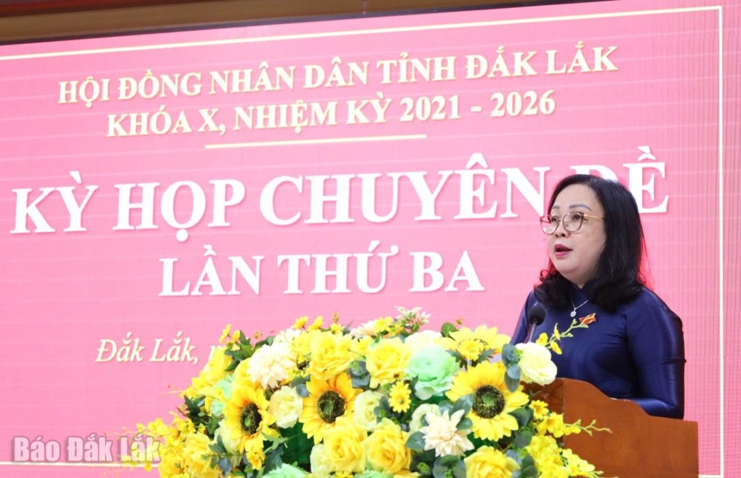 Phó Bí thư Thường trực Tỉnh ủy, Chủ tịch HĐND tỉnh Cao Thị Hòa An phát biểu bế mạc kỳ họp.