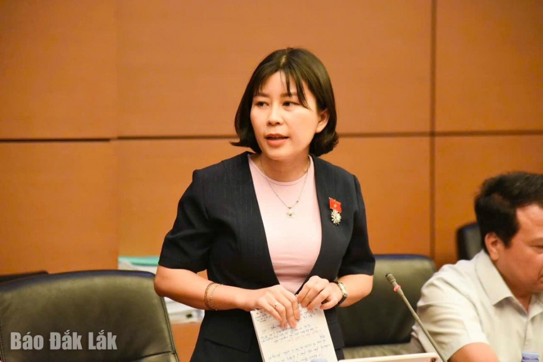 Phó Trưởng đoàn chuyên trách Đoàn ĐBQH tỉnh Lê Đào An Xuân thảo luận tại tổ. (Ảnh do Đoàn ĐBQH tỉnh cung cấp)
