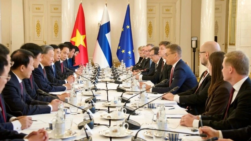 Tổng Bí thư Tô Lâm hội đàm với Tổng thống Tổng thống Phần Lan Alexander Stubb. Ảnh: VOV