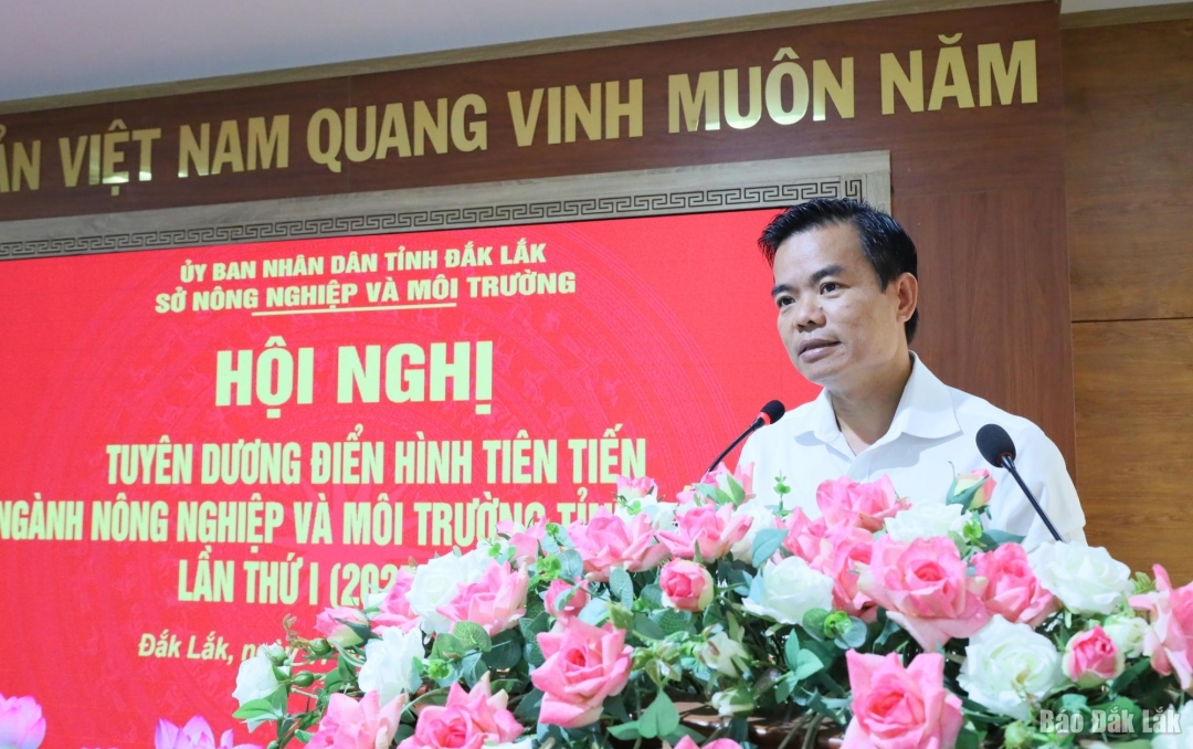 Phó Giám đốc Sở Nông nghiệp và Môi trường Nguyễn Thái Hòa phát biểu khai mạc hội nghị.