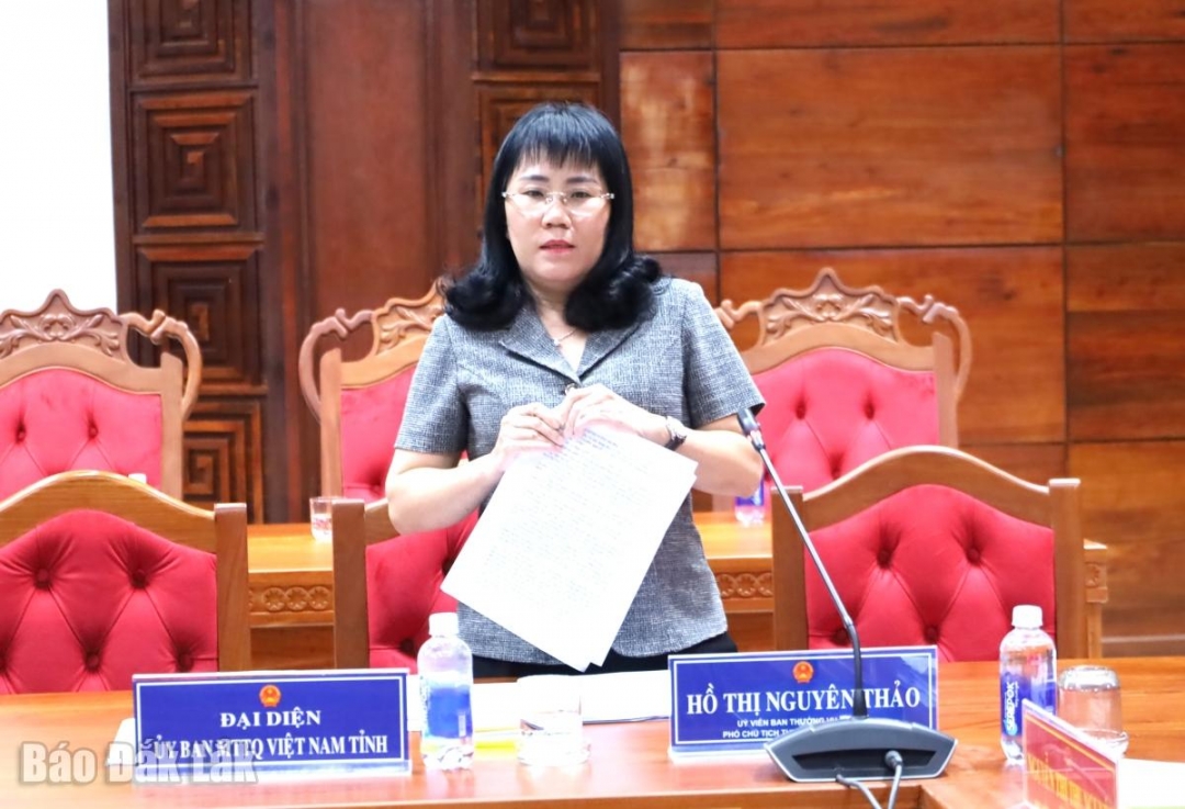Phó Chủ tịch Thường trực UBND tỉnh Hồ Thị Nguyên Thảo phát biểu tại hội nghị.