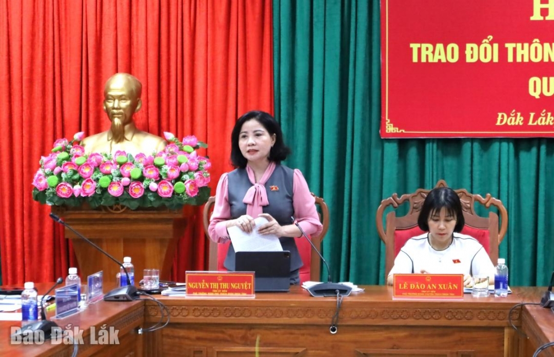 Phó Trưởng đoàn chuyên trách phụ trách Đoàn ĐBQH tỉnh Nguyễn Thị Thu Nguyệt phát biểu kết luận hội nghị.