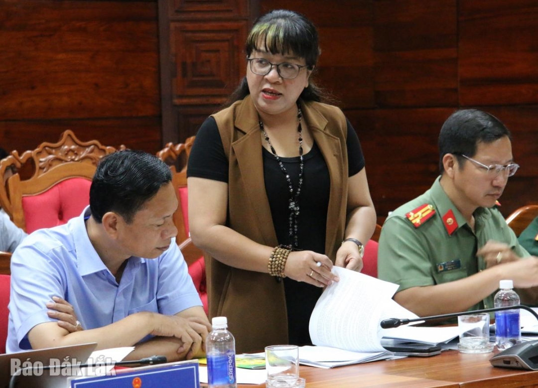 Chủ tịch Hội Văn học - Nghệ thuật Đắk Lắk Niê Thanh Mai phát biểu tại hội nghị.