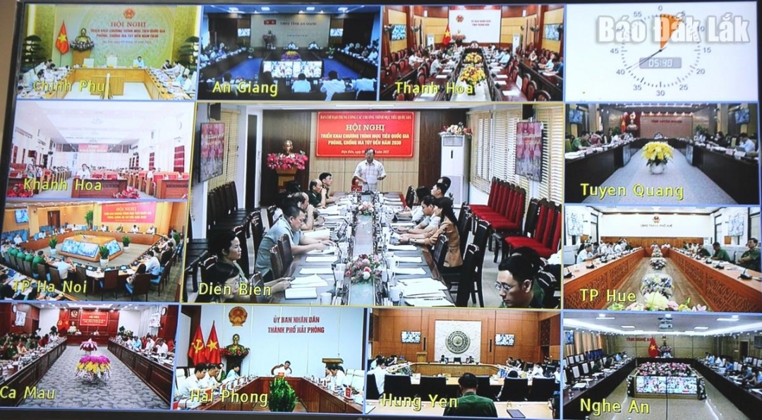 Đại biểu tham dự tại các điểm cầu. Ảnh chụp màn hình