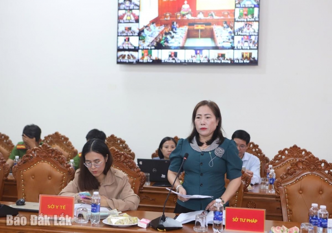 Phó Giám đốc Sở Tư pháp Phan Thị Hoa phát biểu tại hội nghị.