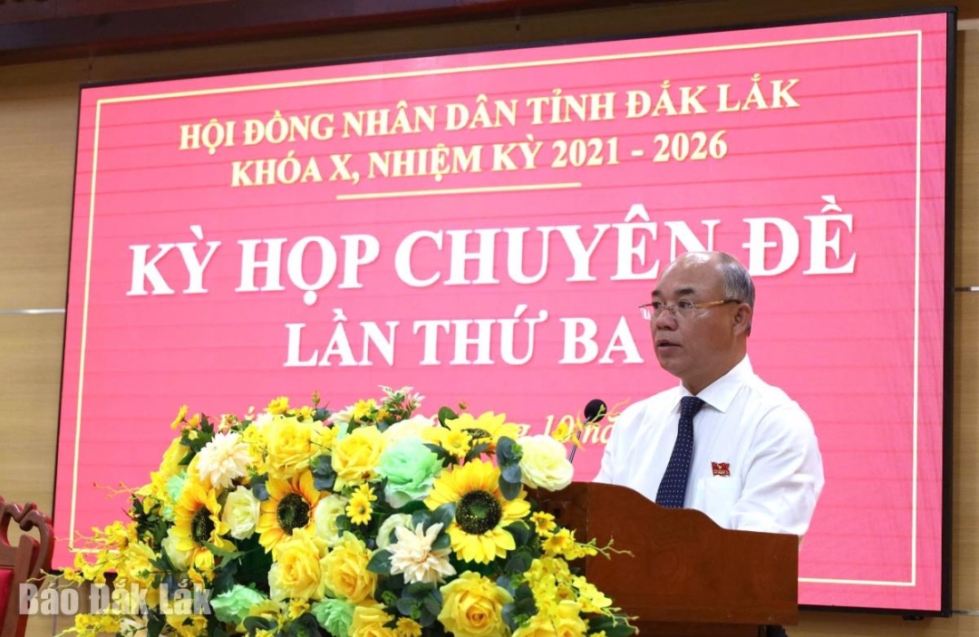 Phó Chủ tịch UBND tỉnh Trương Công Thái trình bày tờ trình tại kỳ họp.