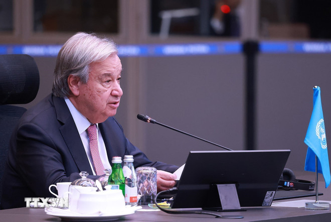 Tổng Thư ký Liên hợp quốc António Guterres phát biểu. Ảnh: TTXVN
