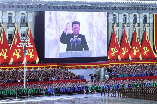 Chủ tịch Quốc vụ nước Cộng hòa Dân chủ Nhân dân Triều Tiên Kim Jong Un phát biểu. Ảnh: Thống Nhất/TTXVN