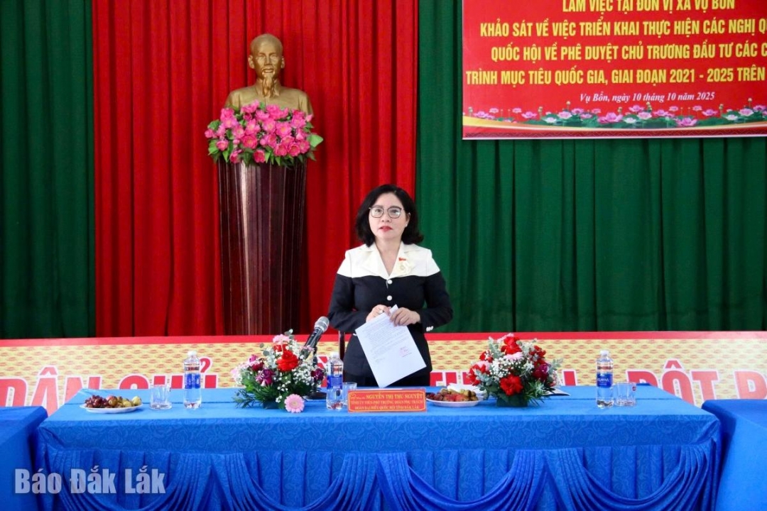 Phó Trưởng đoàn chuyên trách phụ trách Đoàn ĐBQH tỉnh Nguyễn Thị Thu Nguyệt phát biểu kết luận buổi làm việc.