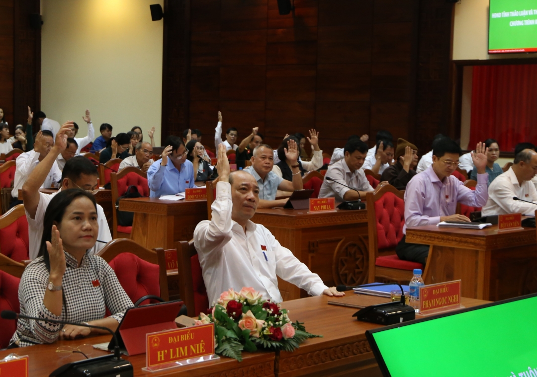 Đại biểu biểu quyết thông qua dự thảo nghị quyết tại Kỳ họp Chuyên đề lần thứ Mười.