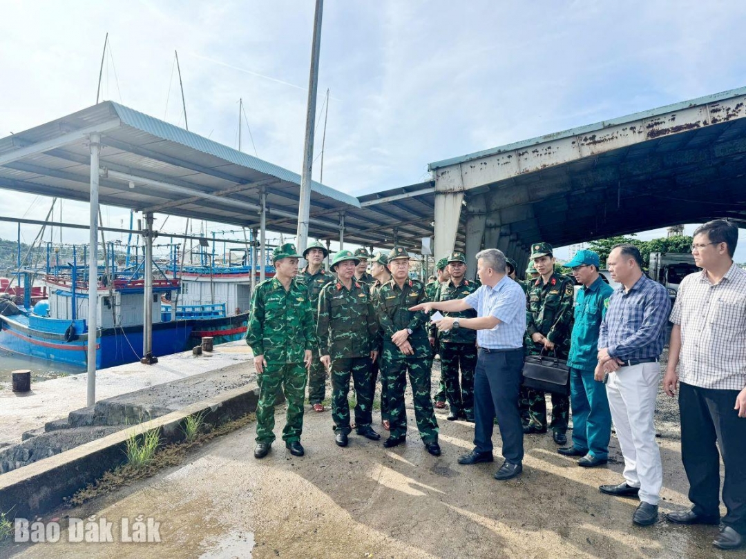 Lãnh đạo Quân khu 5 cùng các đơn vị, địa phương kiểm tra cảng cá Tiên Châu, xã Tuy An Đông.