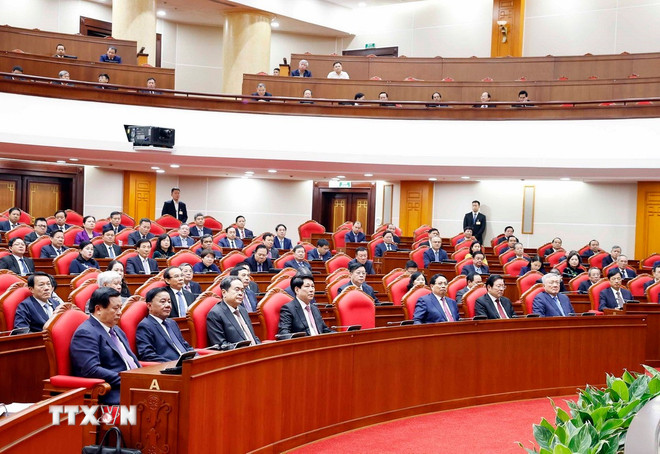 Các đại biểu dự phiên bế mạc Hội nghị lần thứ 14 Ban Chấp hành Trung ương Đảng khóa XIII. Ảnh: TTXVN