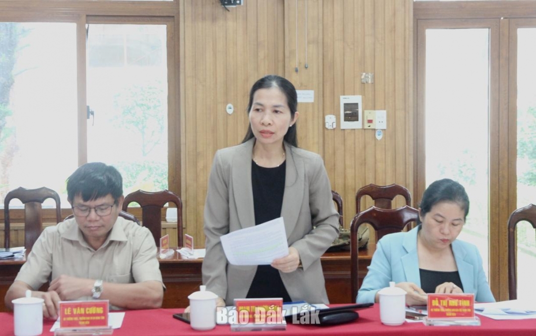 Trưởng Ban Pháp chế HĐND tỉnh Phạm Thị Phương Hoa phát biểu tại buổi giám sát.