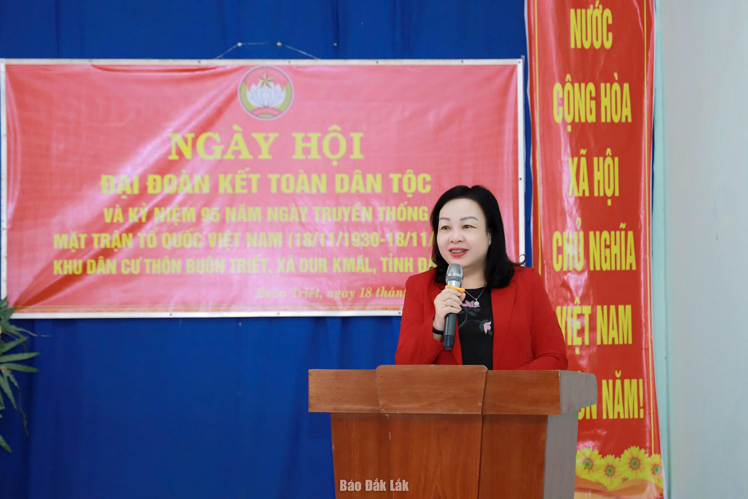 Đồng chí Cao Thị Hòa An, Phó Bí thư Thường trực Tỉnh ủy, Chủ tịch HĐND tỉnh phát biểu tại ngày hội.