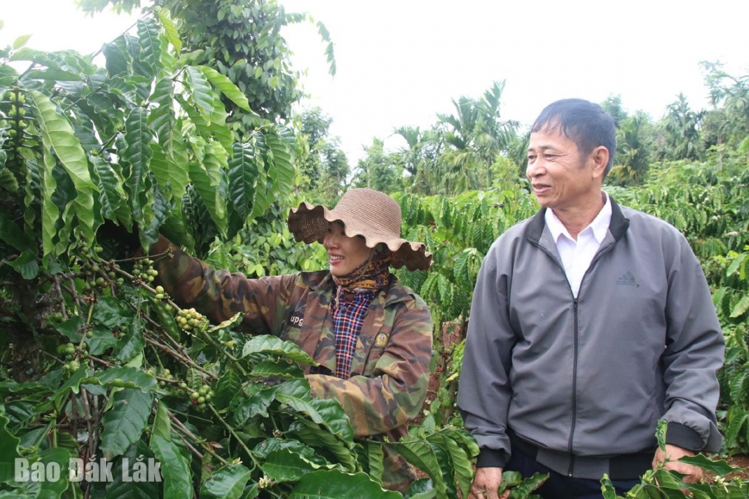 Ông Bùi Văn Quảng, trưởng thôn 7, tuyên truyền, vận động bà con phát triển kinh tế, giảm nghèo. Ảnh: N.Hà