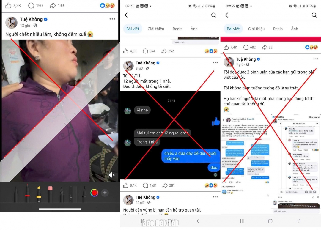 Fanpage Công an tỉnh Đắk Lắk thông tin bác bỏ các tin sai sự thật lan truyền trên mạng xã hội.
