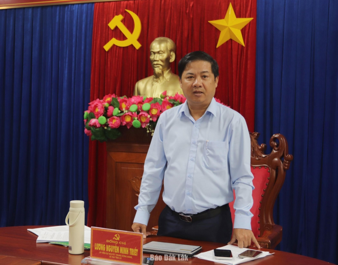 Ủy viên dự khuyết Trung ương Đảng, Bí thư Tỉnh ủy Lương Nguyễn Minh Triết phát biểu kết luận buổi làm việc.