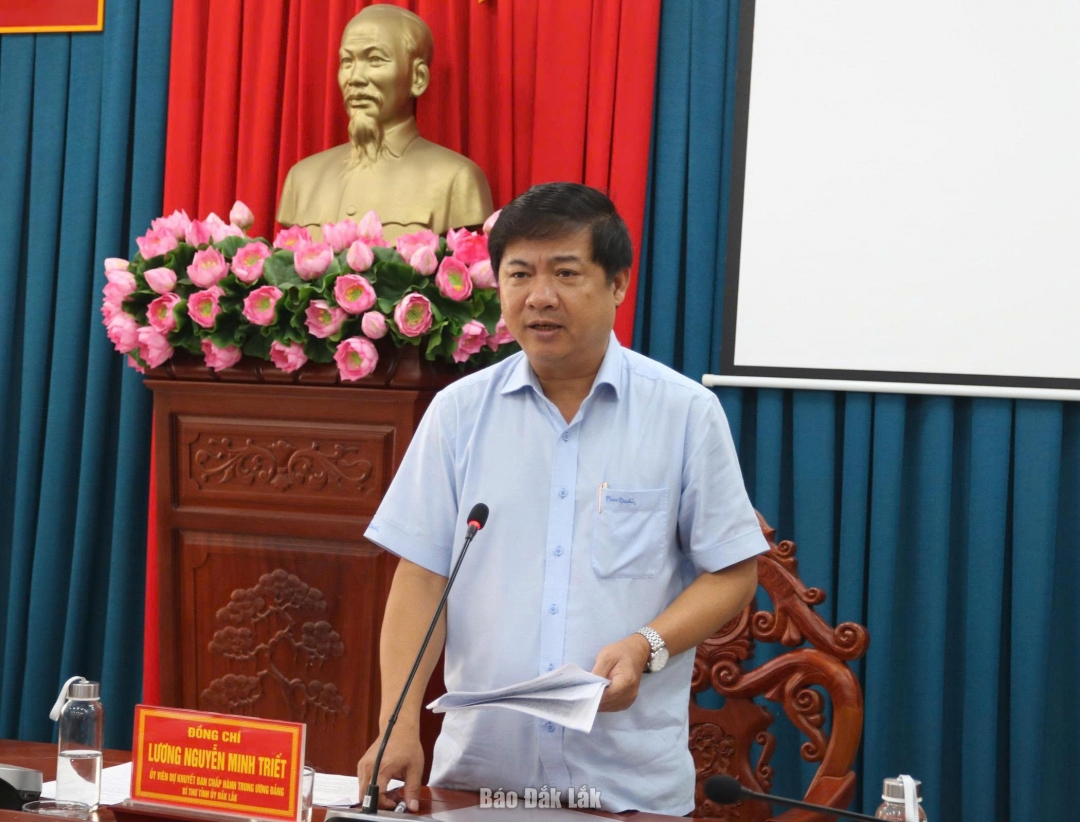 Ủy viên dự khuyết Trung ương Đảng, Bí thư Tỉnh ủy Lương Nguyễn Minh Triết phát biểu tại buổi làm việc.