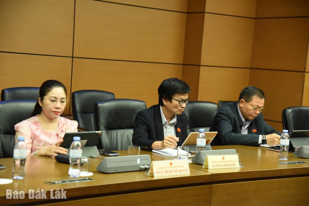 Đại biểu tham gia thảo luận tổ. Ảnh: Đoàn ĐBQH tỉnh cung cấp