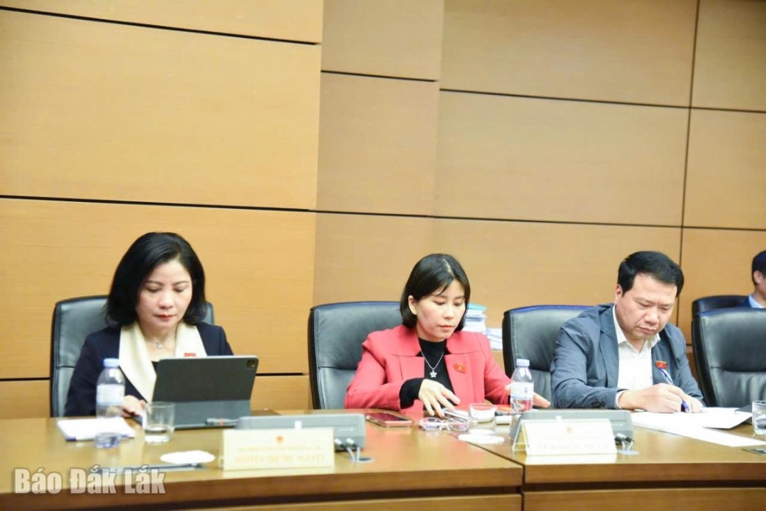 Các đại biểu của Đoàn ĐBQH tỉnh tham dự phiên thảo luận tổ. Ảnh: Đoàn ĐBQH tỉnh cung cấp