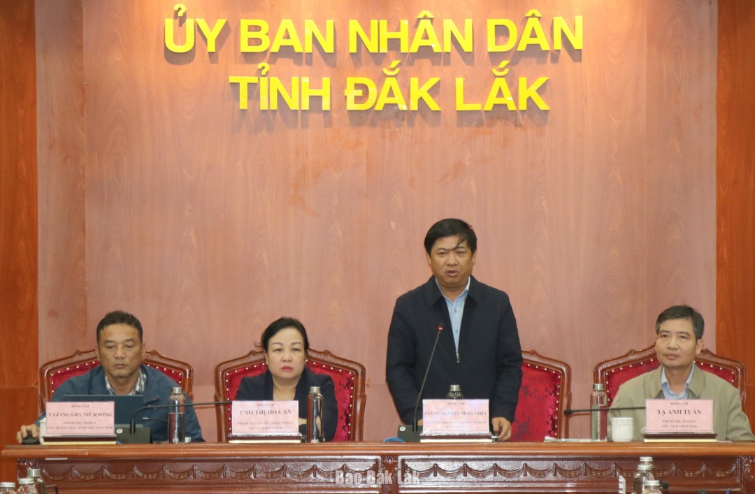 Ủy viên dự khuyết Trung ương Đảng, Bí thư Tỉnh ủy Lương Nguyễn Minh Triết phát biểu chỉ đạo cuộc họp.