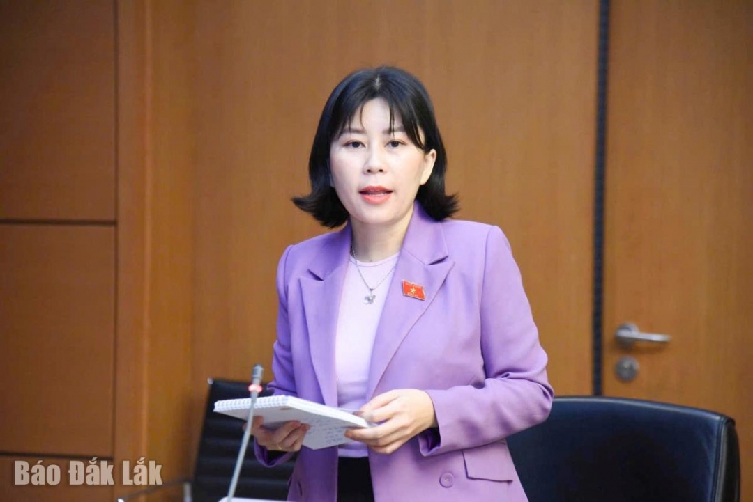Phó Trưởng đoàn chuyên trách Đoàn ĐBQH tỉnh Đắk Lắk Lê Đào An Xuân phát biểu thảo luận. Ảnh: Đoàn ĐBQH tỉnh cung cấp