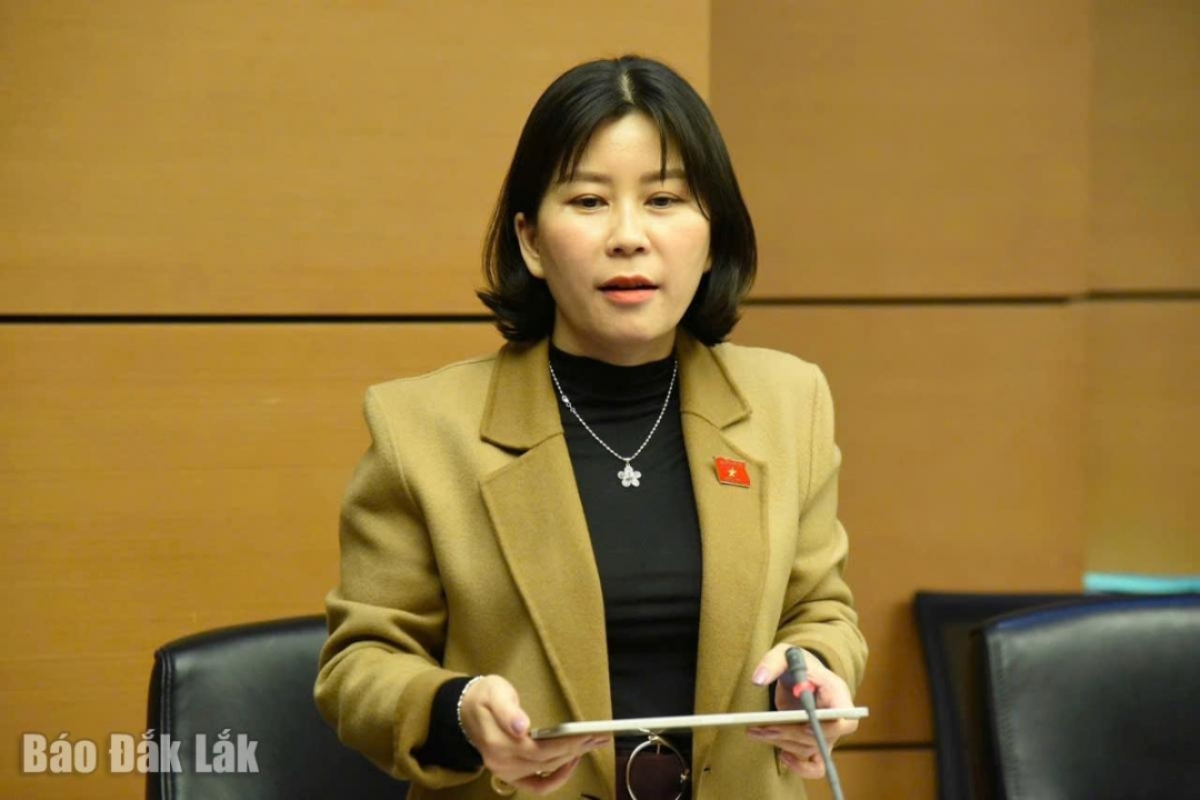 Đại biểu Lê Đào An Xuân, Phó Trưởng đoàn chuyên trách Đoàn ĐBQH tỉnh thảo luận tại tổ. Ảnh: Đoàn ĐBQH tỉnh cung cấp