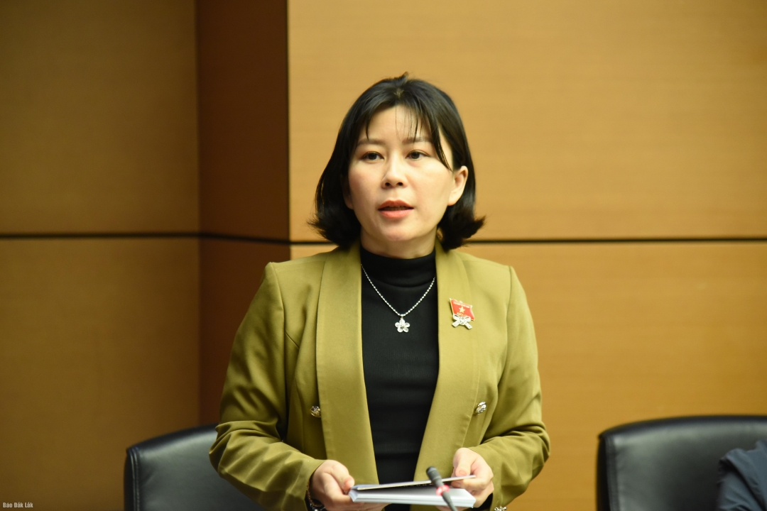 Phó Trưởng đoàn chuyên trách Đoàn ĐBQH tỉnh Đắk Lắk Lê Đào An Xuân phát biểu tại phiên thảo luận tổ. (Ảnh Đoàn ĐBQH tỉnh cung cấp)