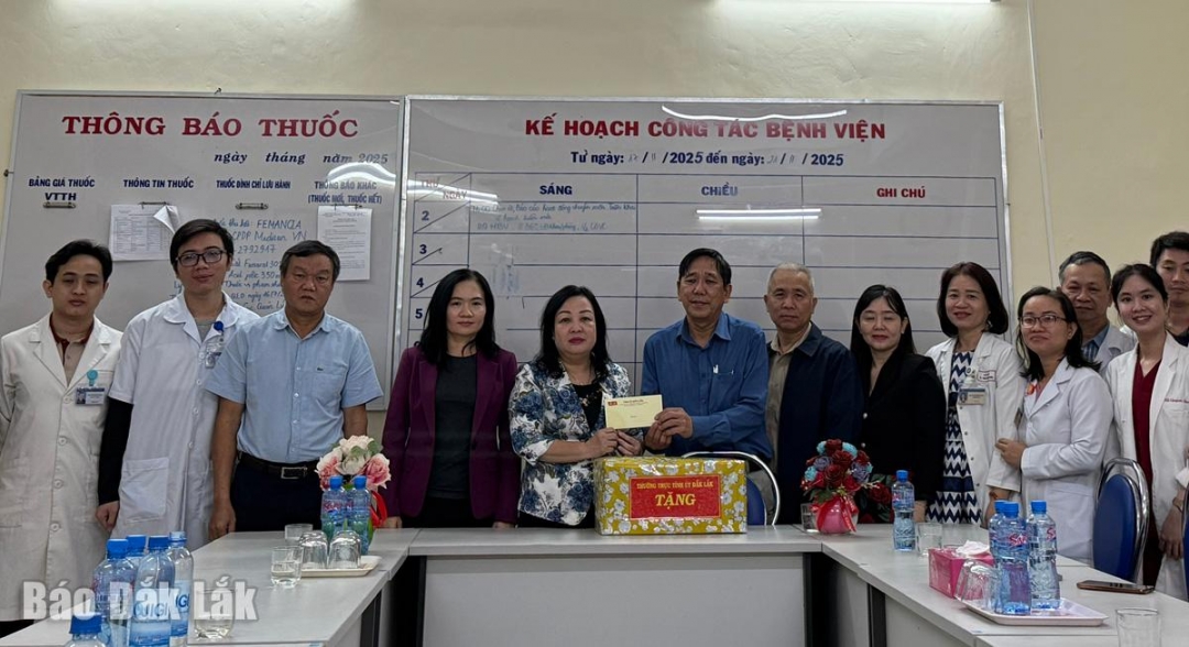 Đồng chí Cao Thị Hòa An, Phó Bí thư Thường trực Tỉnh ủy, Chủ tịch HĐND tỉnh thăm, động viên đội ngũ y, bác sĩ Bệnh viện Sản-Nhi tỉnh.