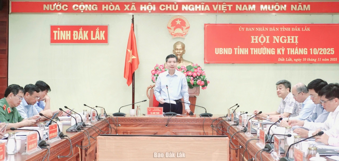 Phó Bí thư Tỉnh ủy, Chủ tịch UBND tỉnh Tạ Anh Tuấn chủ trì hội nghị.
