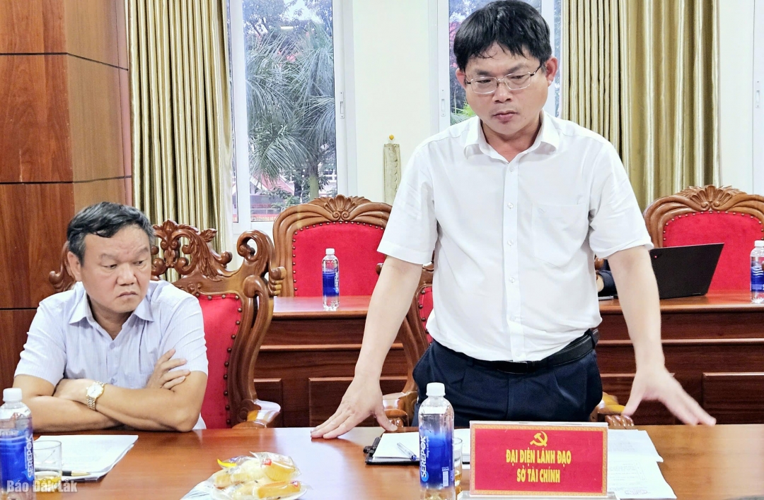 Phó Giám đốc Sở Tài Chính Huỳnh Gia Hoàng đóng góp ý kiến tại buổi làm việc.