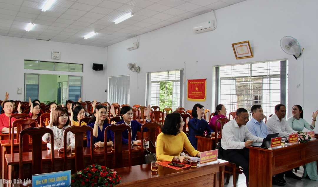 Đại biểu biểu quyết bầu chức danh Chủ tịch Hội LHPN tỉnh.