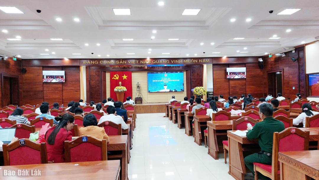 Quang cảnh hội nghị tại điểm cầu tỉnh Đắk Lắk.