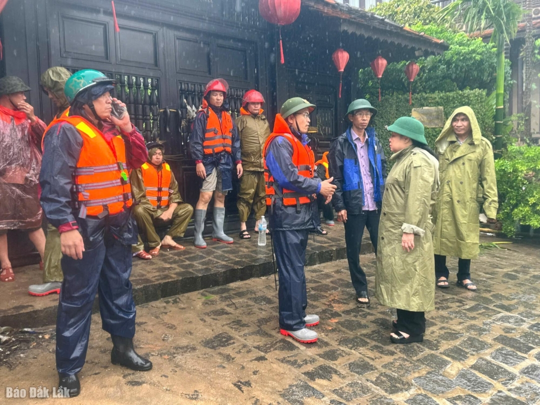 Đồng chí Cao Thị Hòa An, Phó Bí thư Thường trực Tỉnh ủy, Chủ tịch HĐND tỉnh đi kiểm tra tình hình mưa lũ.