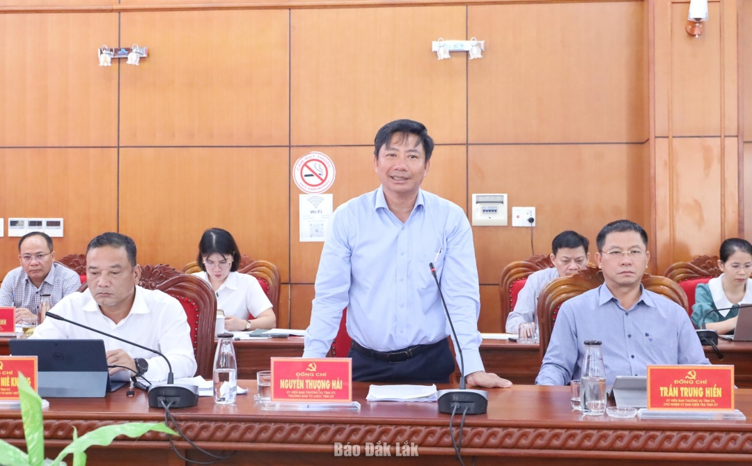 Ủy viên Ban Thường vụ Tỉnh ủy, Trưởng Ban Tổ chức Tỉnh ủy Nguyễn Thượng Hải phát biểu ý kiến tại phiên họp.