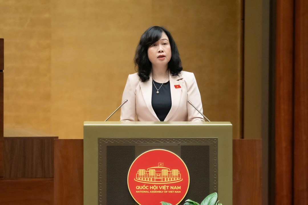 Bộ trưởng Bộ Y tế Đào Hồng Lan trình bày tóm tắt tờ trình. Ảnh: quochoi.vn