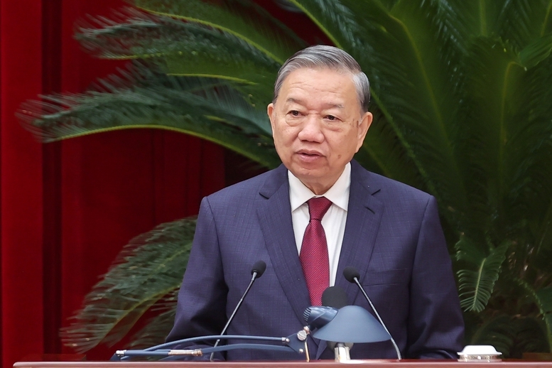 Tổng Bí thư Tô Lâm phát biểu bế mạc Hội nghị lần thứ 14 Ban Chấp hành Trung ương Đảng khóa XIII. Ảnh: VGP