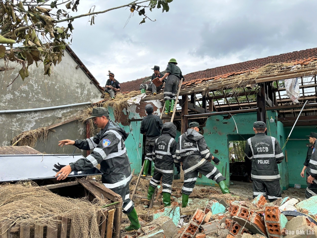 Giúp người dân sửa lại nhà cửa.