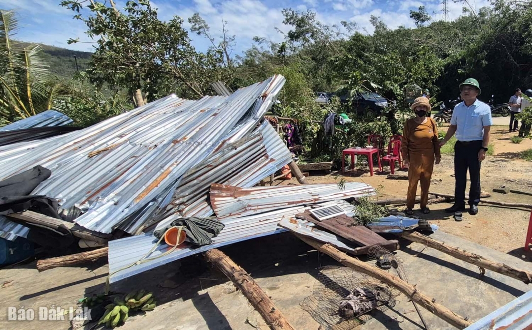 Nhà của bà Nguyễn Thị Hoa, xã Xuân Lộc bị sập hoàn toàn do bão số 13.