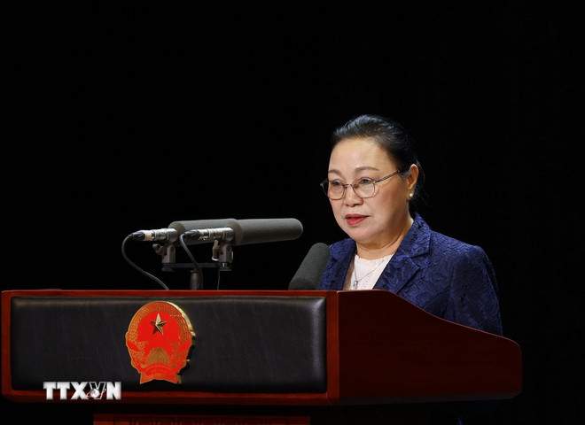 Đại sứ Lào tại Việt Nam Khamphao Ernthavanh phát biểu. Ảnh: TTXVN